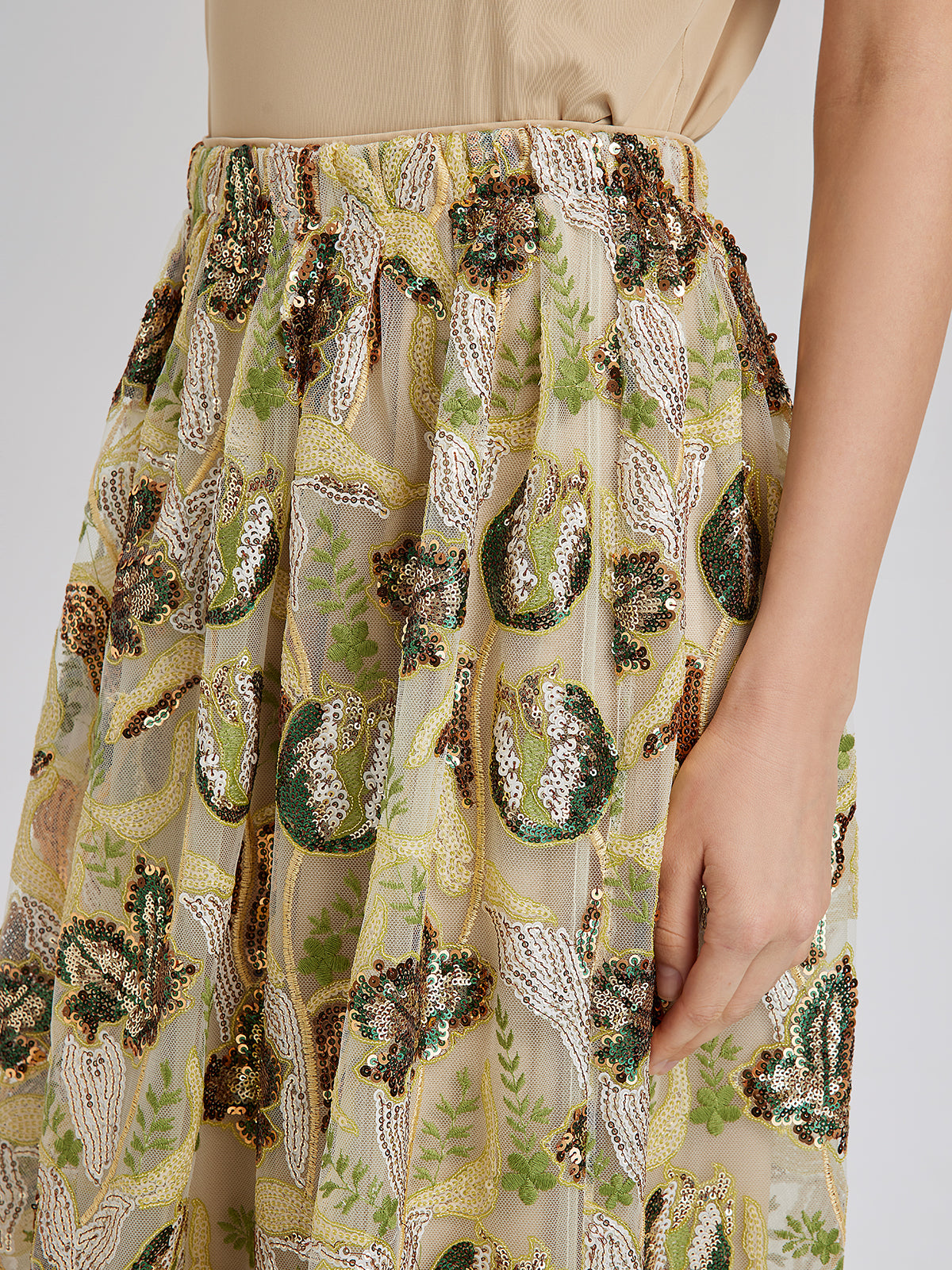 Sequin Lace Flared Skirt