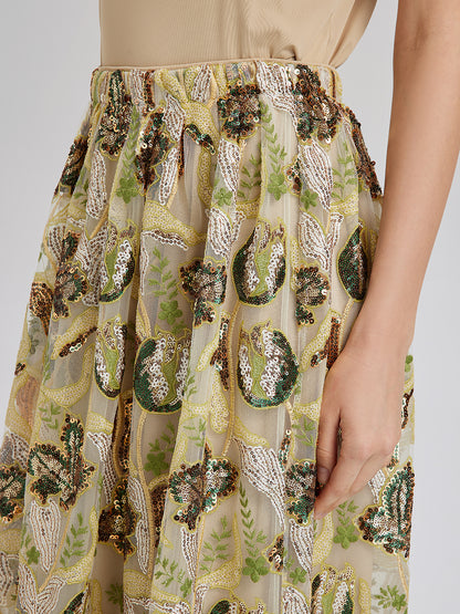 Sequin Lace Flared Skirt