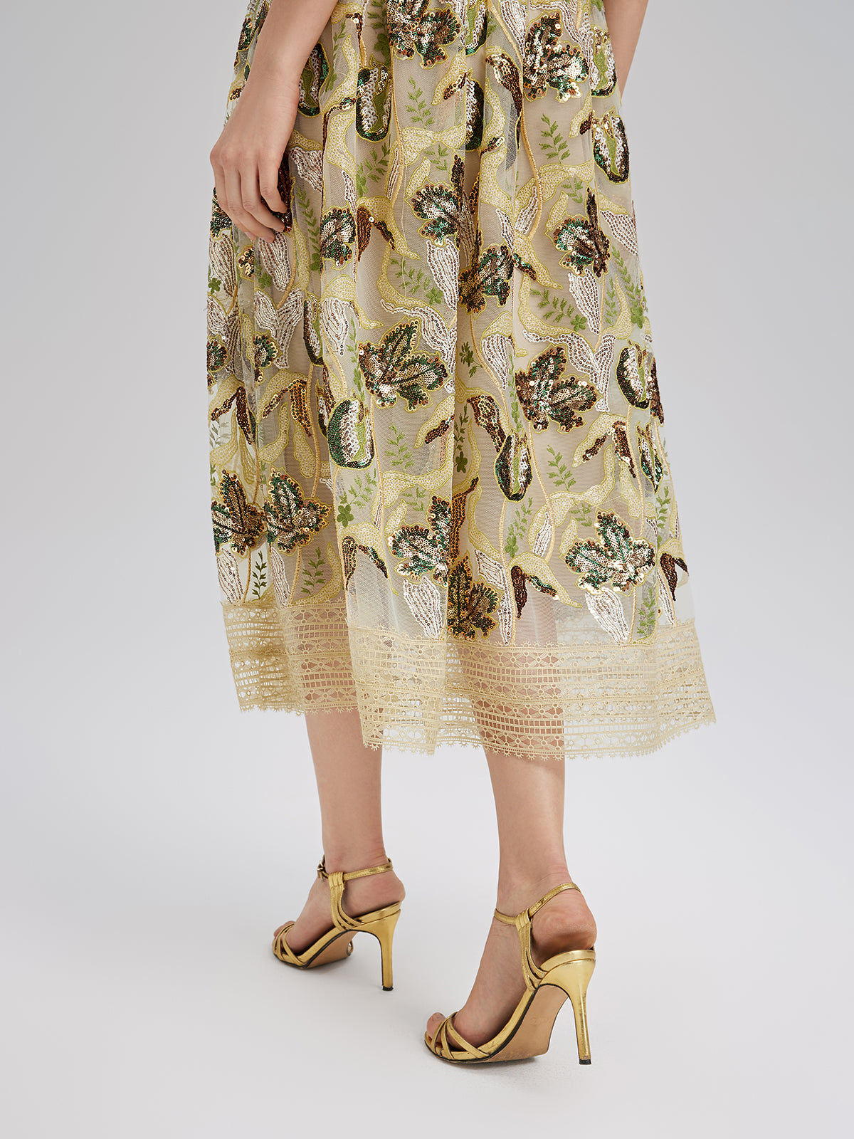 Sequin Lace Flared Skirt