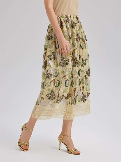 Sequin Lace Flared Skirt