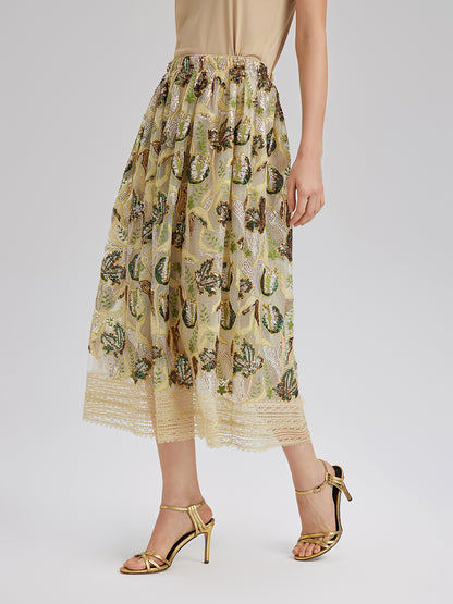 Sequin Lace Flared Skirt