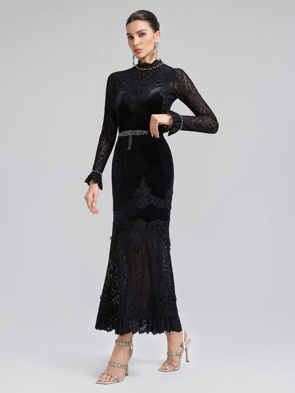Hand-Beaded Sequin Lace & Velvet Panel Top