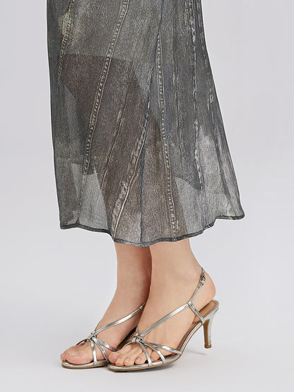 Washed Faux Denim Midi Skirt