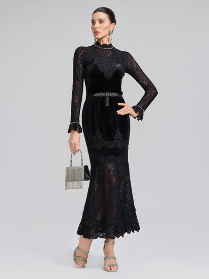 Hand-Beaded Sequin Lace & Velvet Panel Top