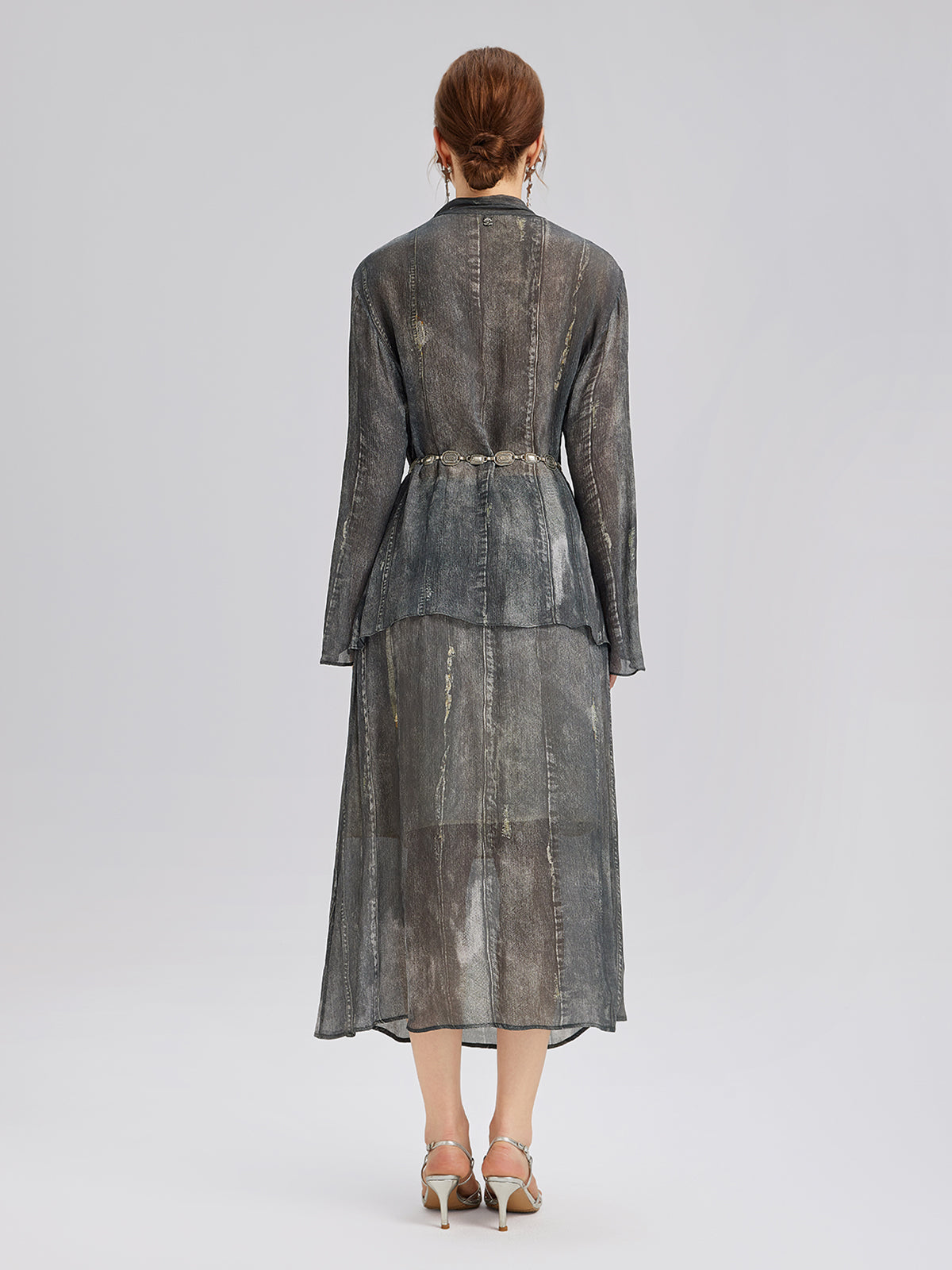 Washed Faux Denim Midi Skirt