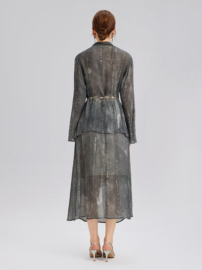 Washed Faux Denim Midi Skirt