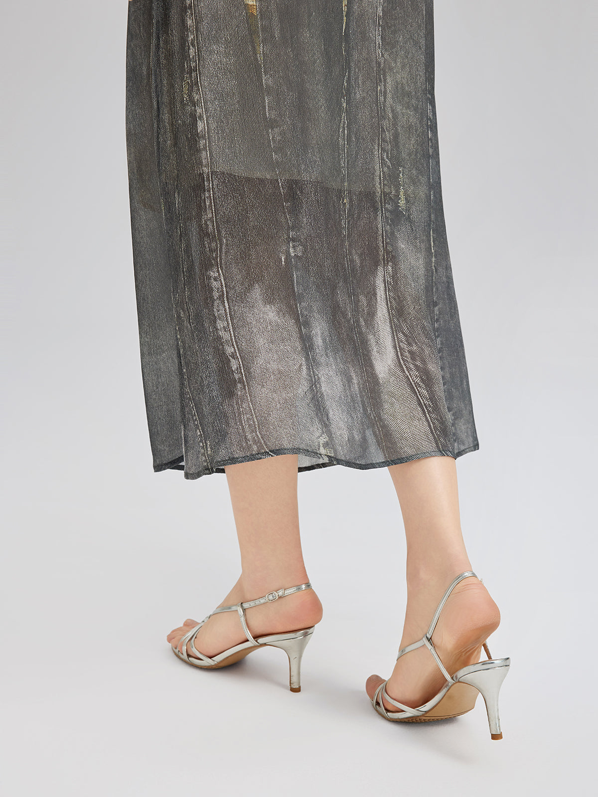 Washed Faux Denim Midi Skirt