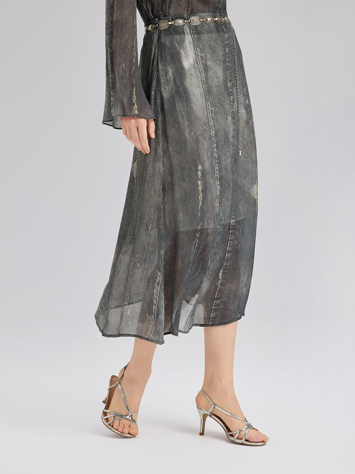 Washed Faux Denim Midi Skirt