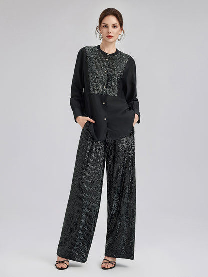 Light Luxury Sequin Wide-Leg Pants