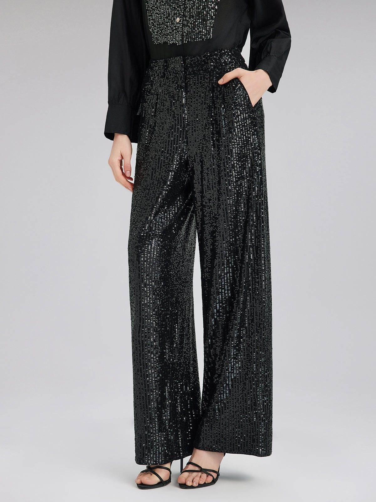 Light Luxury Sequin Wide-Leg Pants