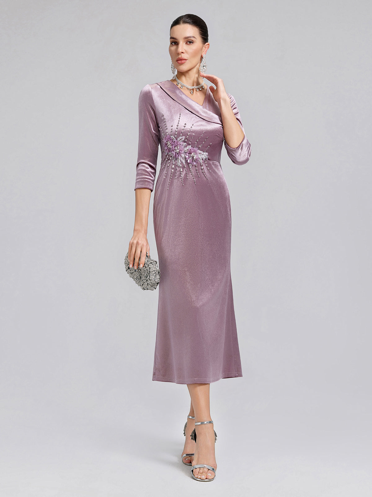 Velvet Hand-Embroidered Beaded Mermaid Dress