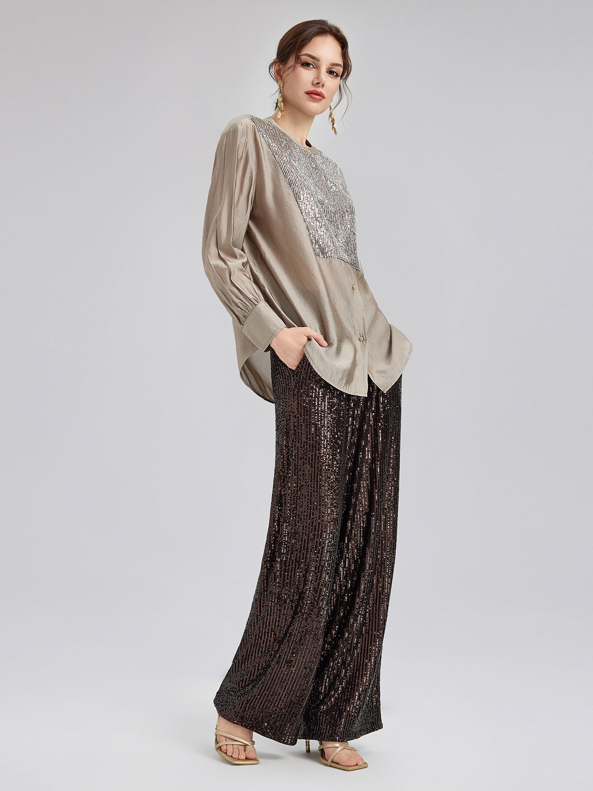 Light Luxury Sequin Wide-Leg Pants