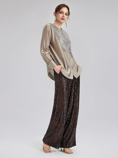 Light Luxury Sequin Wide-Leg Pants
