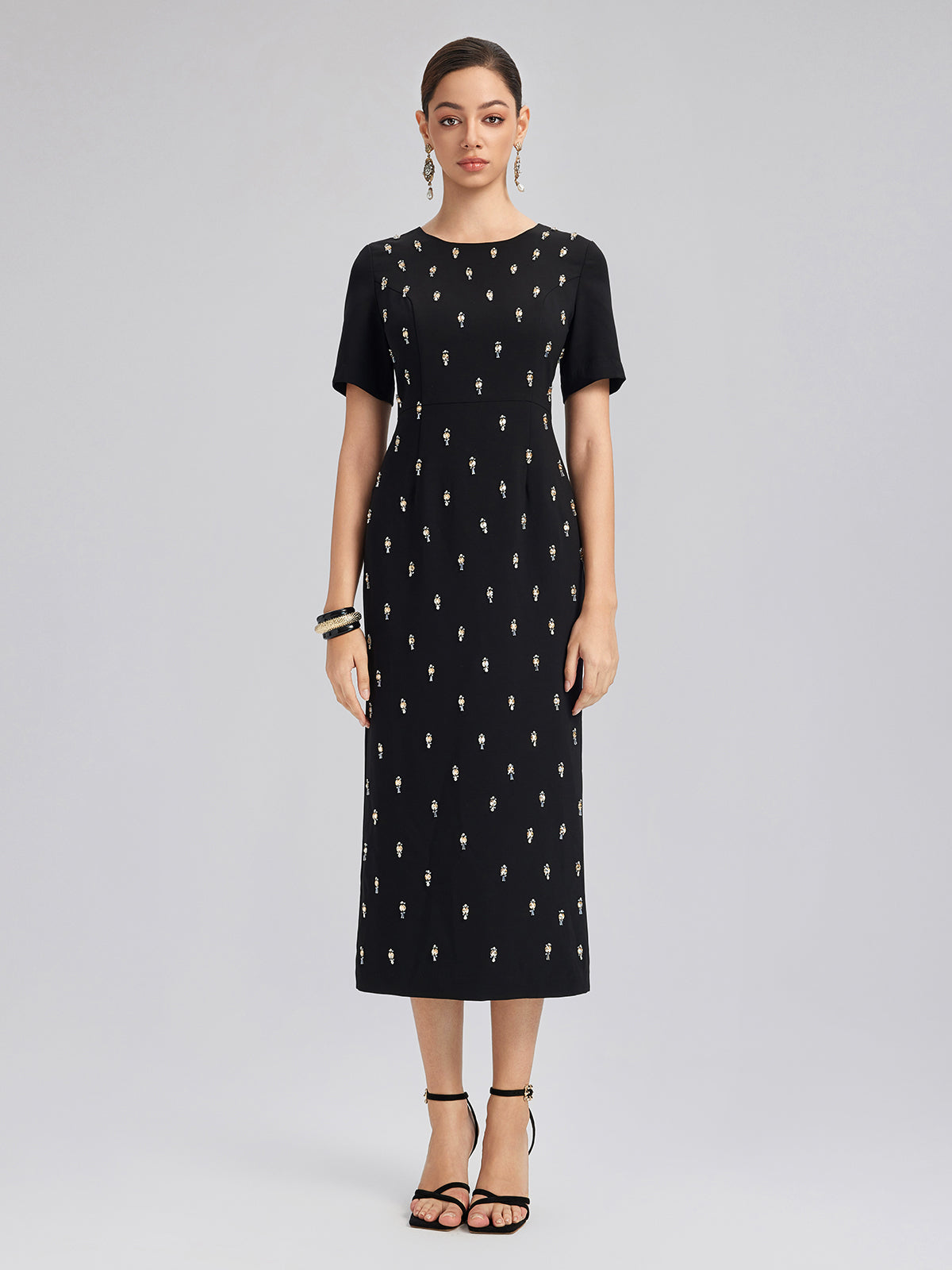 Hand-Beaded Crew-Neck Dress