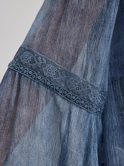 Silk Lace Ruffle Trim Blouse (100% Silk)