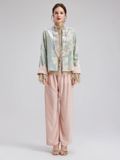 Neo Chinese Style Velvet Floral Jacket