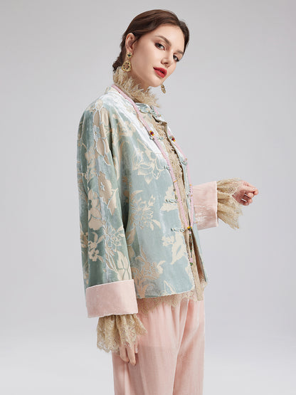 Neo Chinese Style Velvet Floral Jacket
