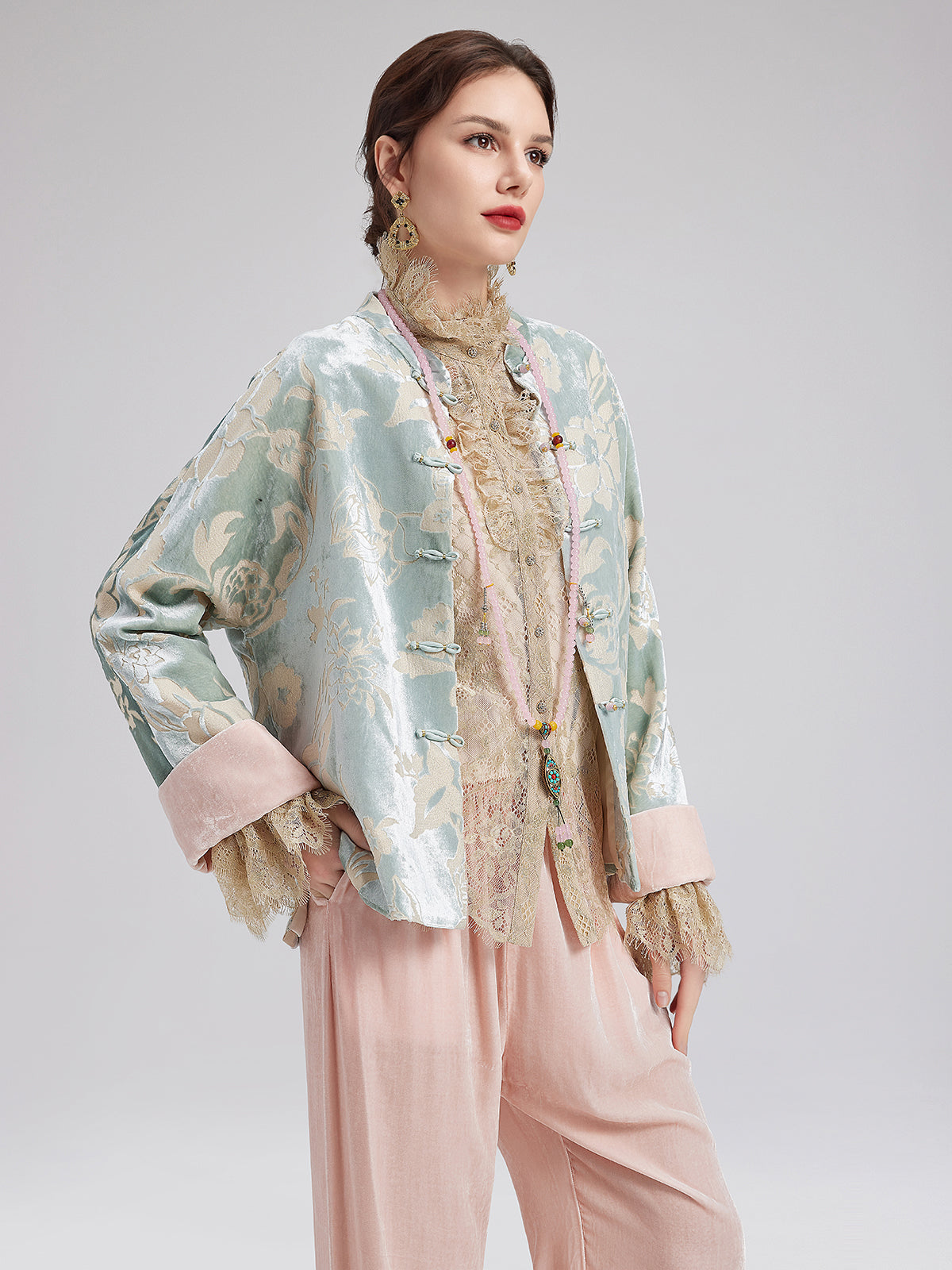 Neo Chinese Style Velvet Floral Jacket