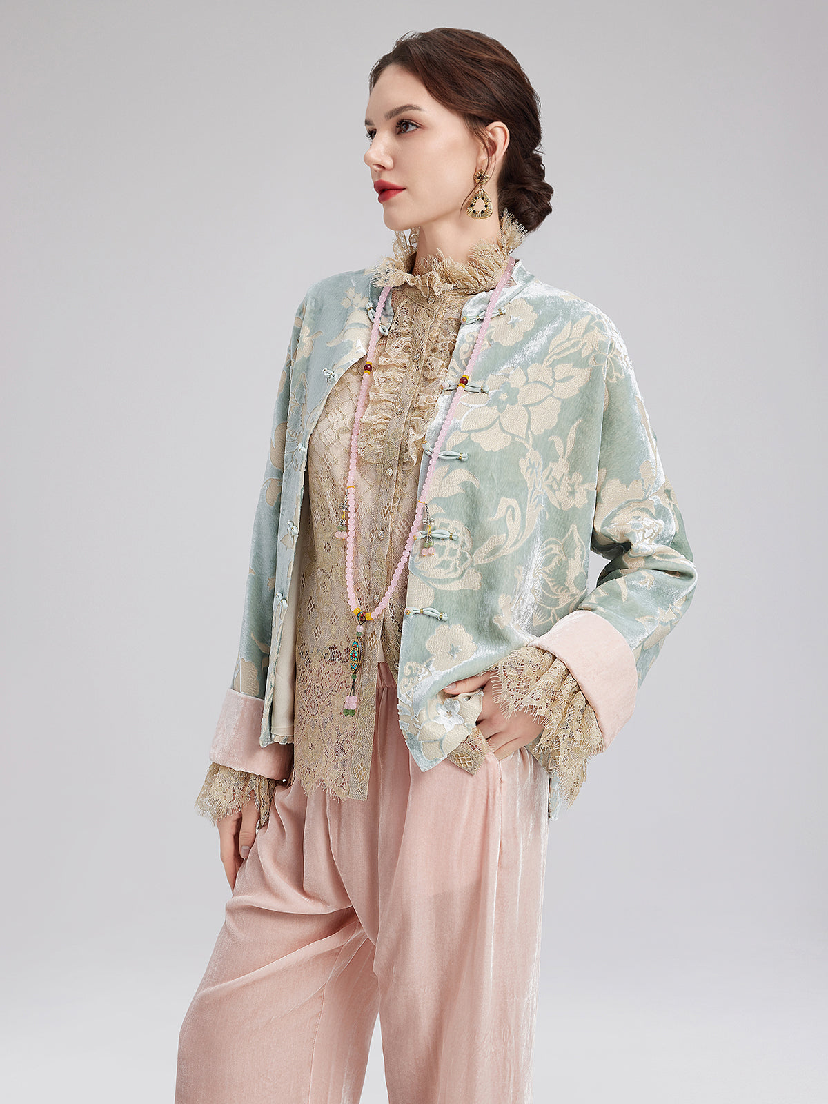 Neo Chinese Style Velvet Floral Jacket