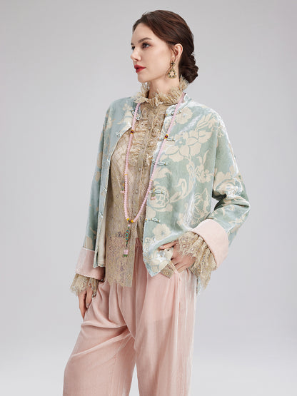 Neo Chinese Style Velvet Floral Jacket