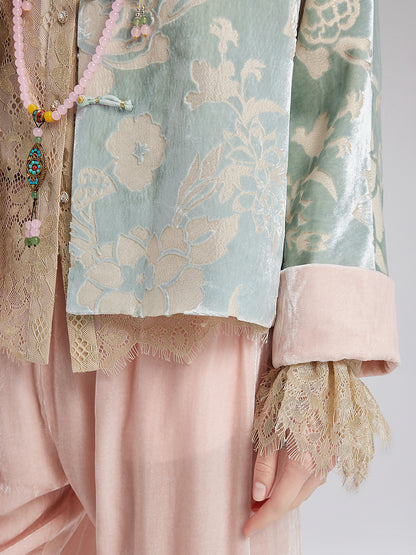 Neo Chinese Style Velvet Floral Jacket