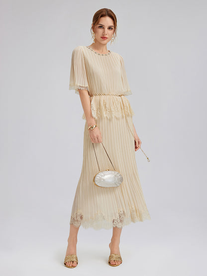 Pleated Lace Stretch Waist Set