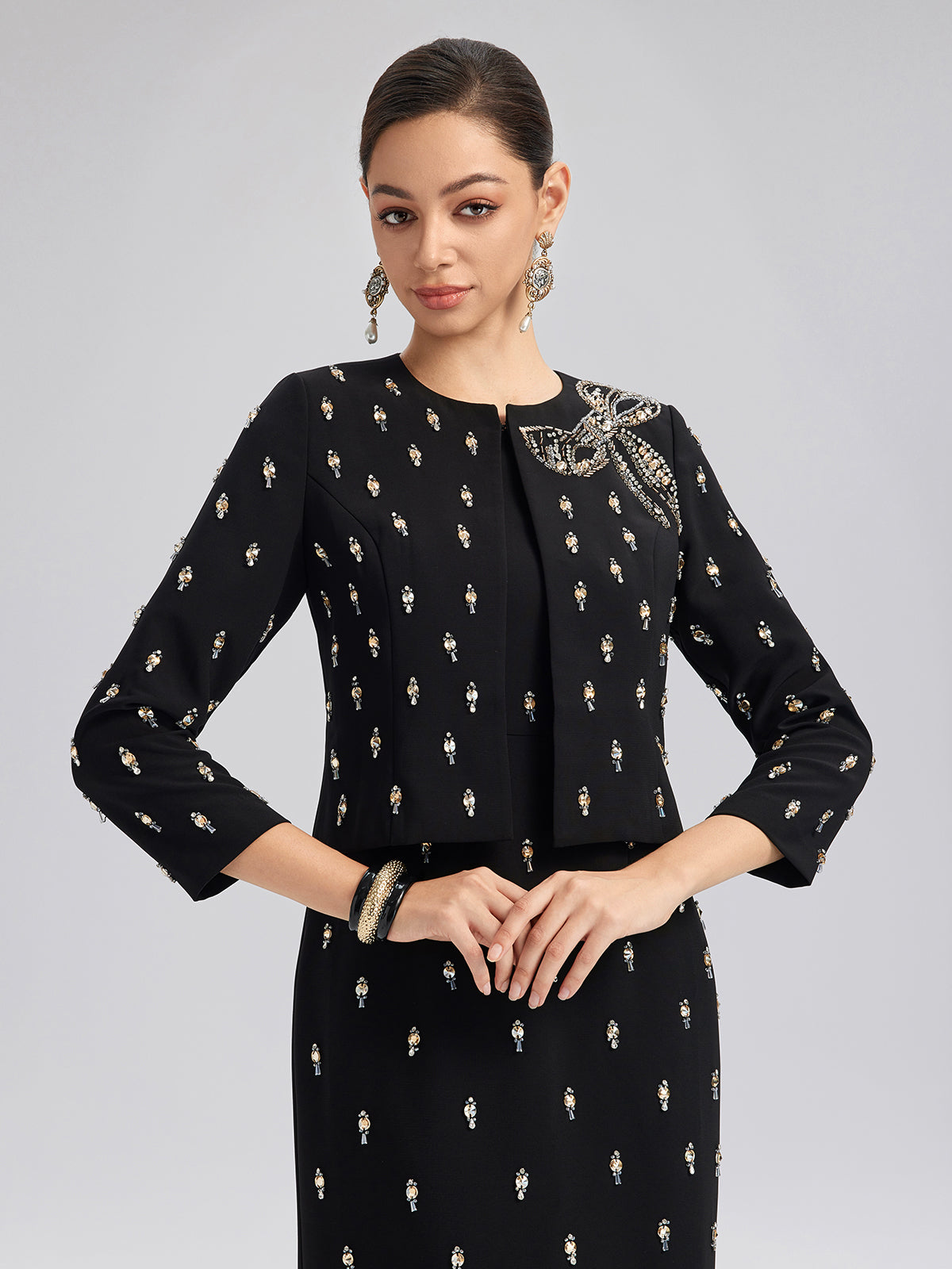 Hand-Beaded Bow Detail Jacket