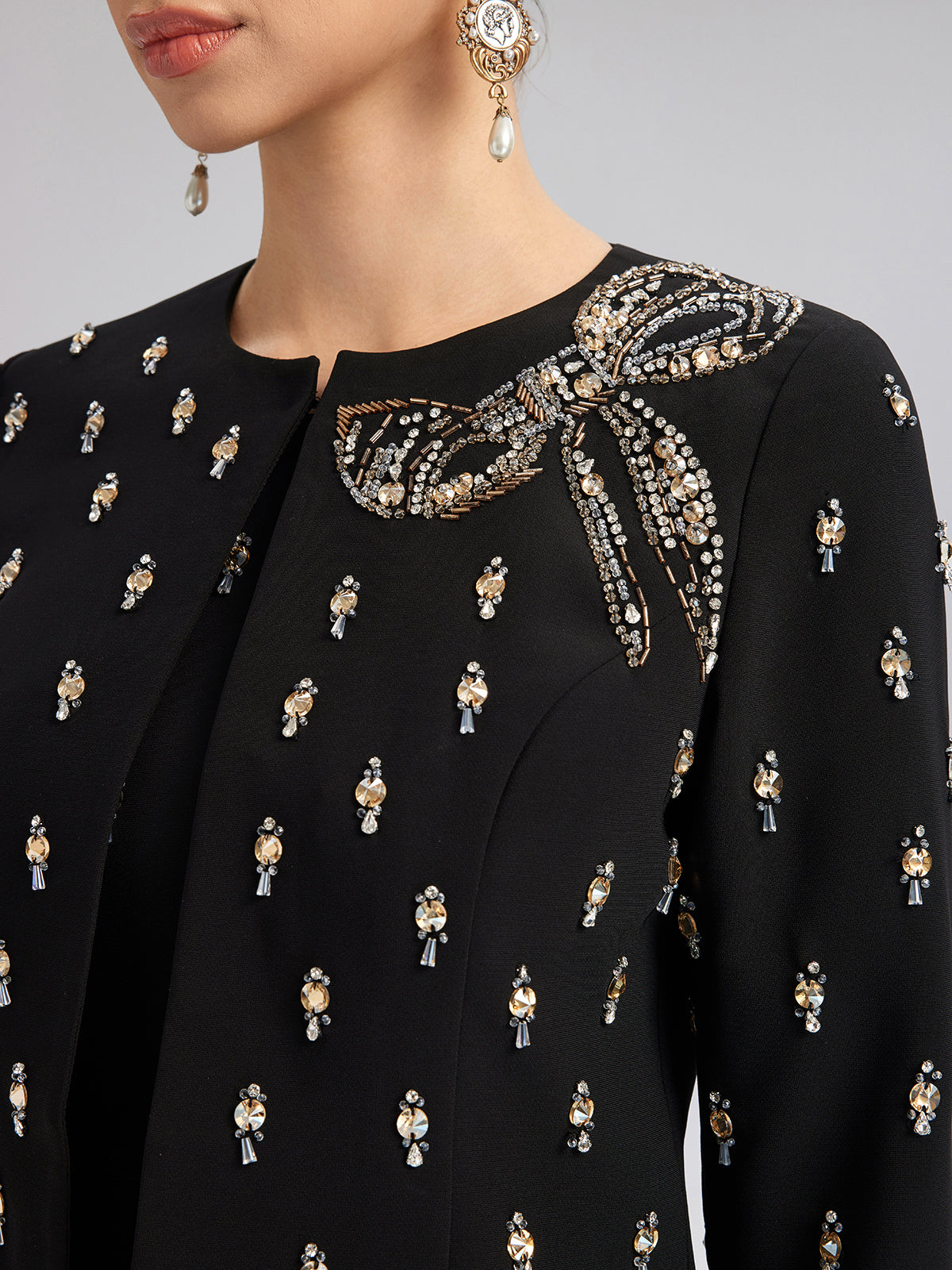 Hand-Beaded Bow Detail Jacket