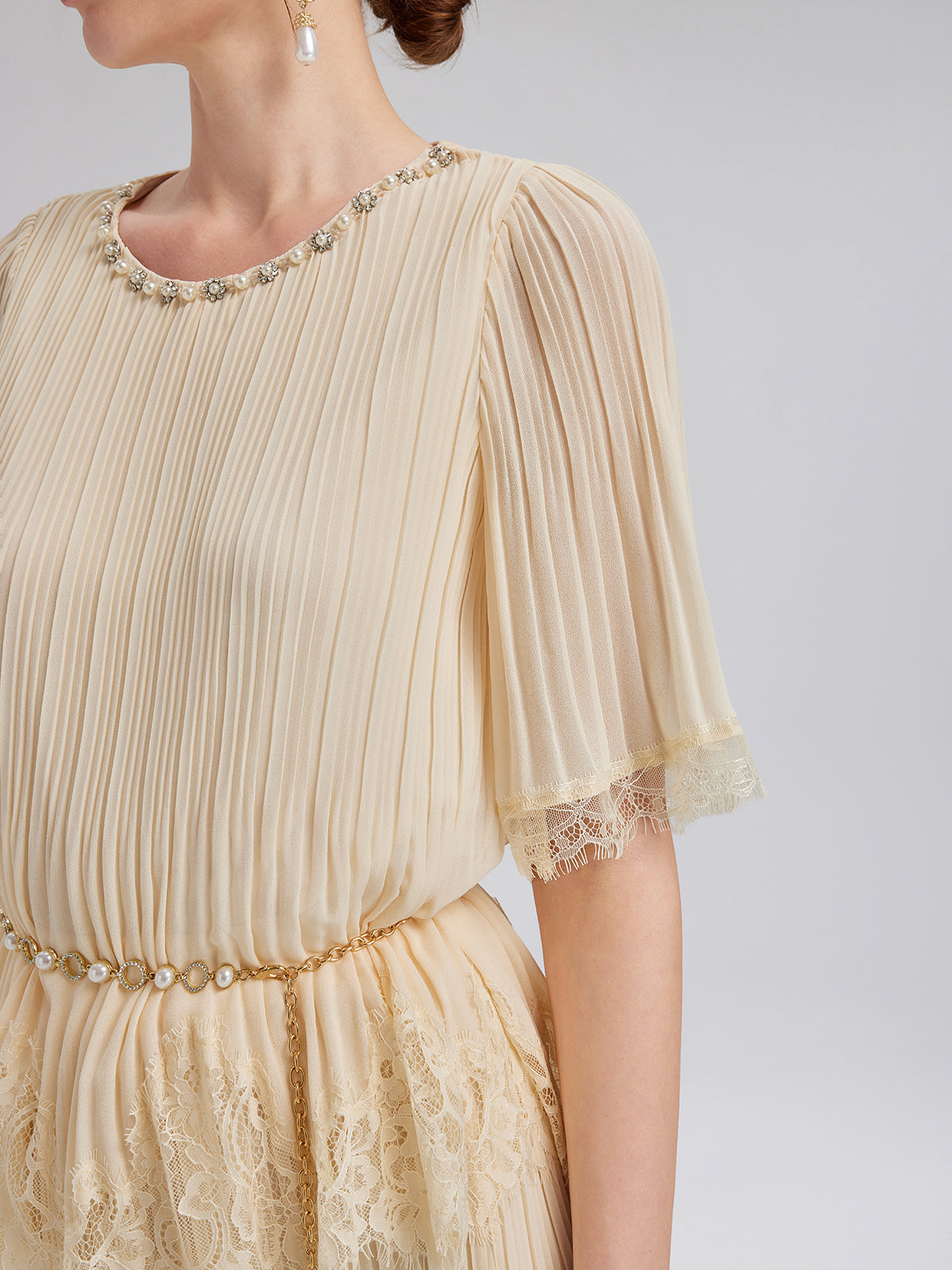 Pleated Lace Stretch Waist Set