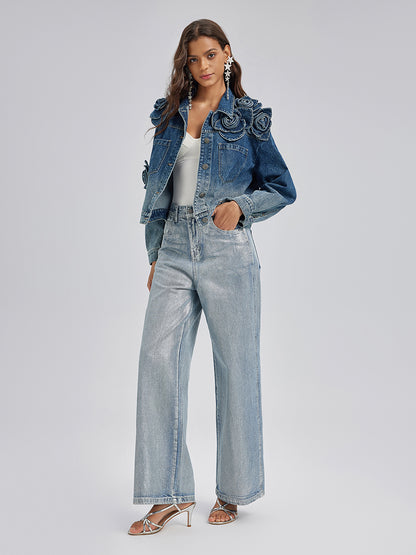 Handcrafted Floral Gradient Denim Jacket
