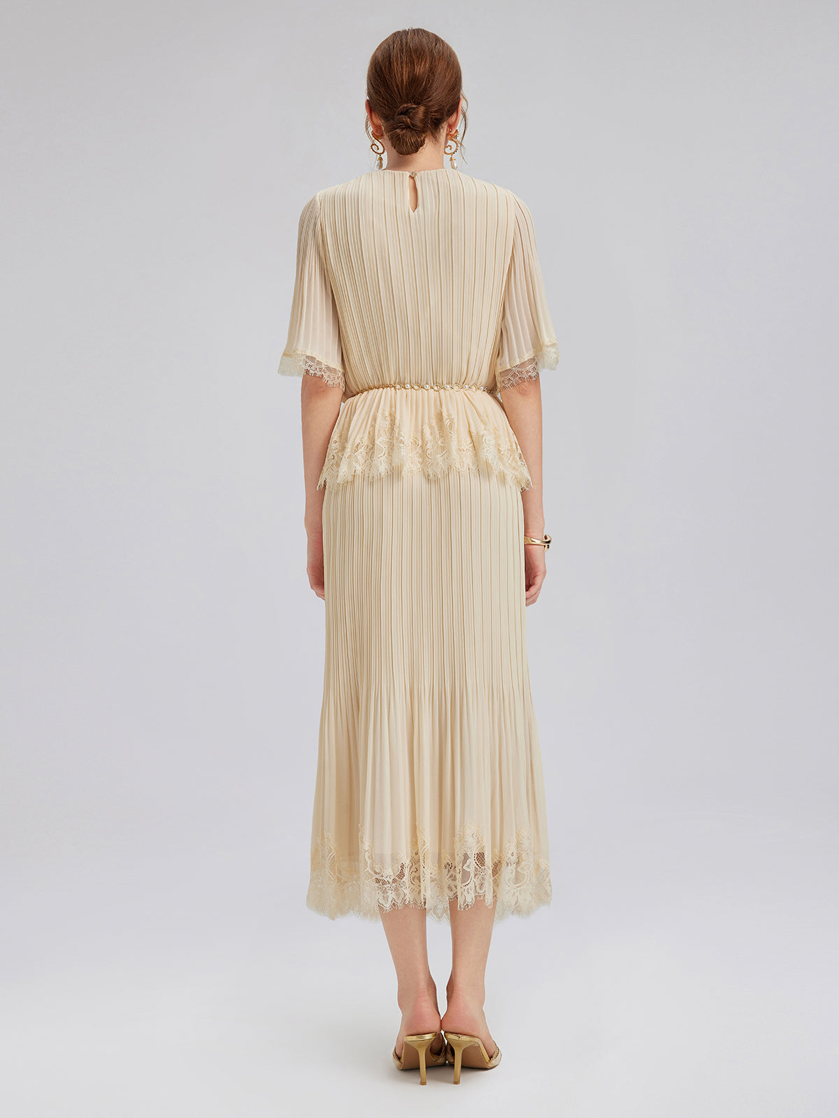 Pleated Lace Stretch Waist Set