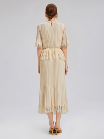 Pleated Lace Stretch Waist Set