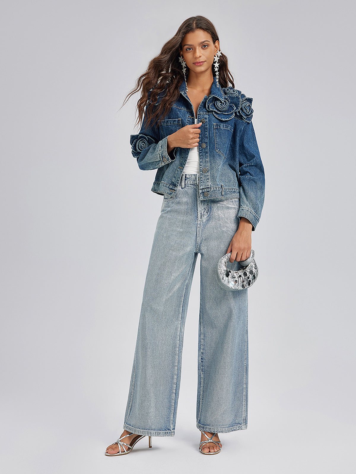 Handcrafted Floral Gradient Denim Jacket