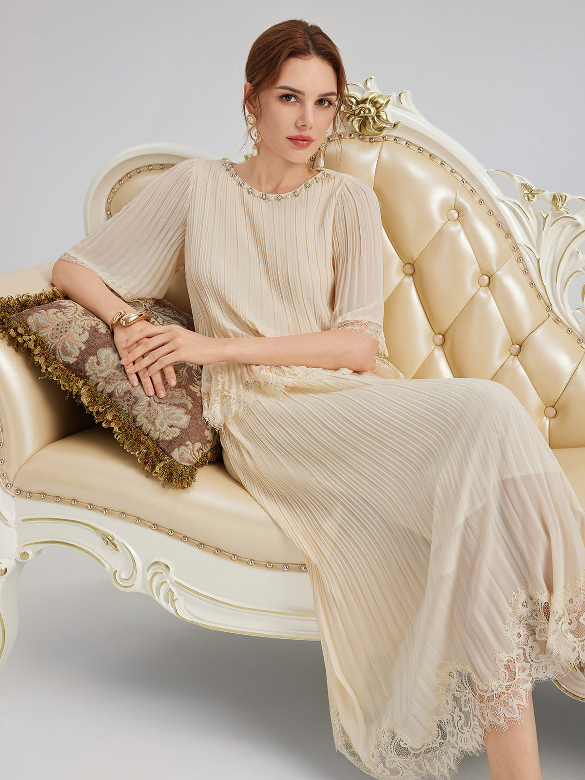 Pleated Lace Stretch Waist Set