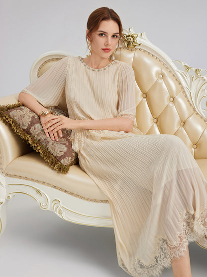 Pleated Lace Stretch Waist Set