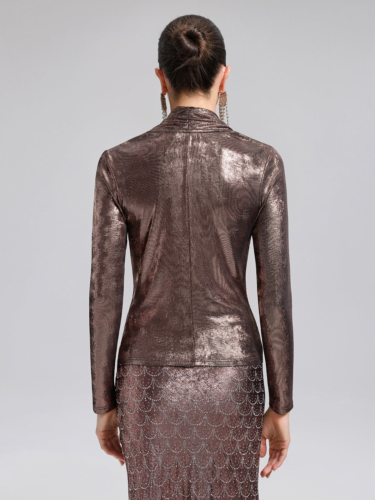 Gold-Foil Deep-V Draped Top