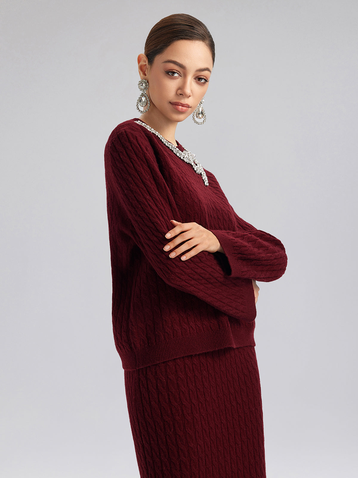 Knit Wool Handcrafted Crystal Bow Set (100% Wool)