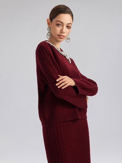 Knit Wool Handcrafted Crystal Bow Set (100% Wool)