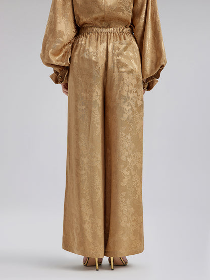 Gold Jacquard Wide Elastic Waist Pants