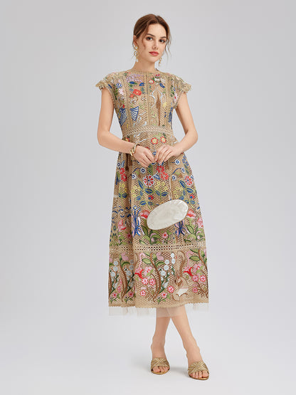Embroidered Colorful Floral Artistic Dress