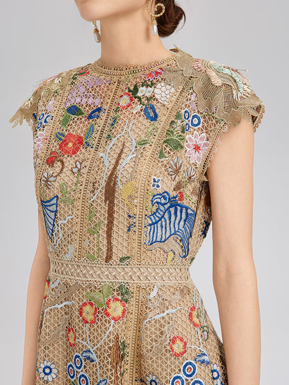 Embroidered Colorful Floral Artistic Dress