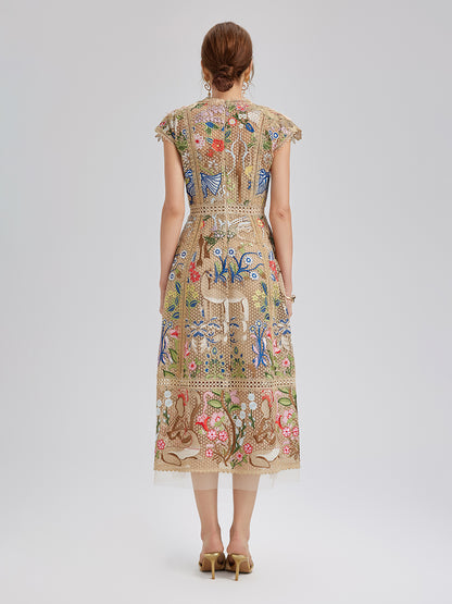 Embroidered Colorful Floral Artistic Dress