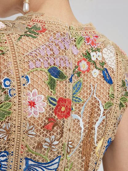 Embroidered Colorful Floral Artistic Dress