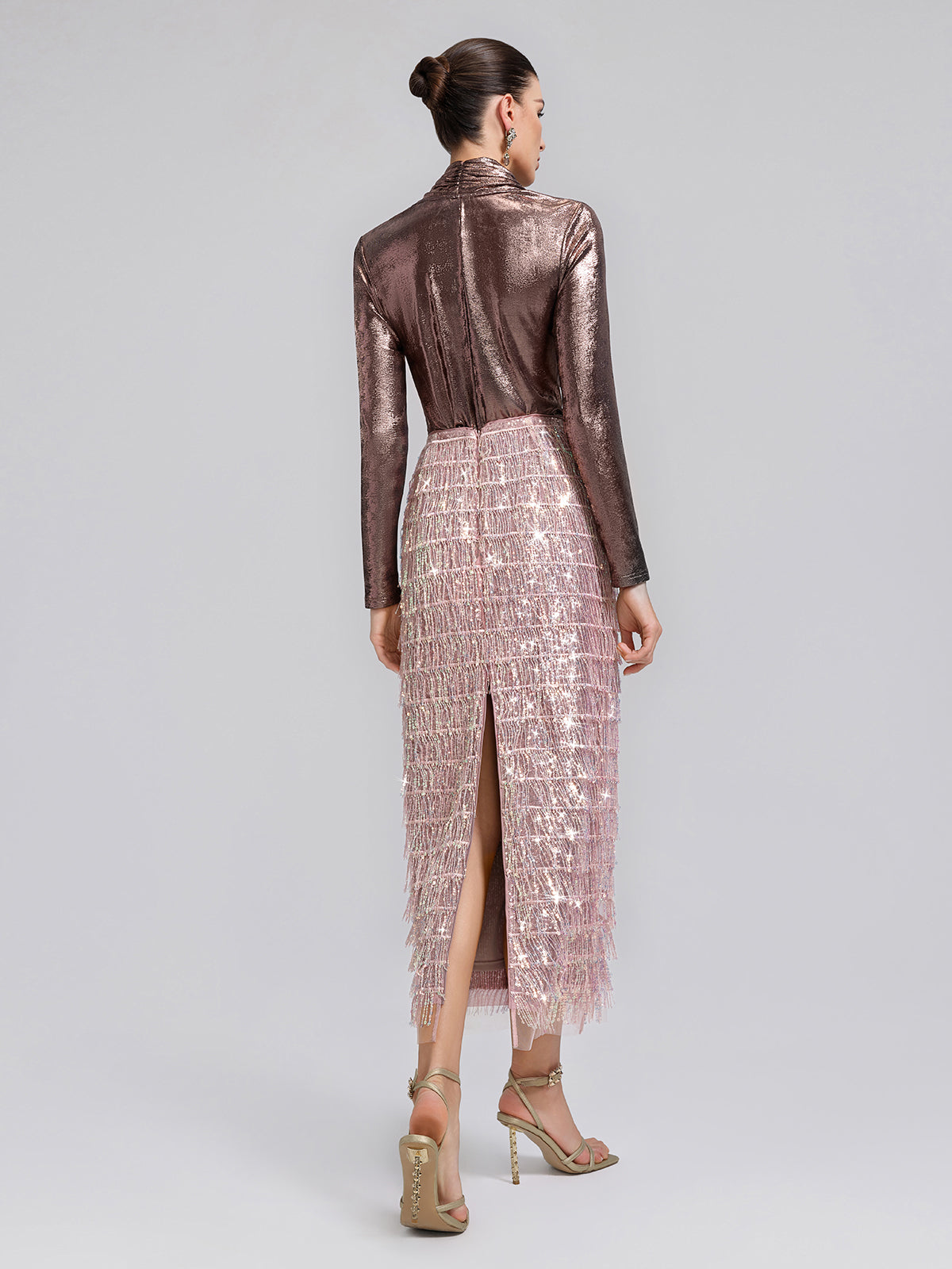 Gold-Foil Deep-V Draped Top