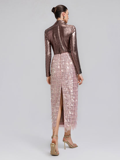 Gold-Foil Deep-V Draped Top