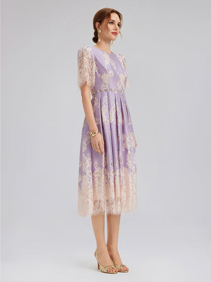 Soft Lace Inset Colorblock Dress