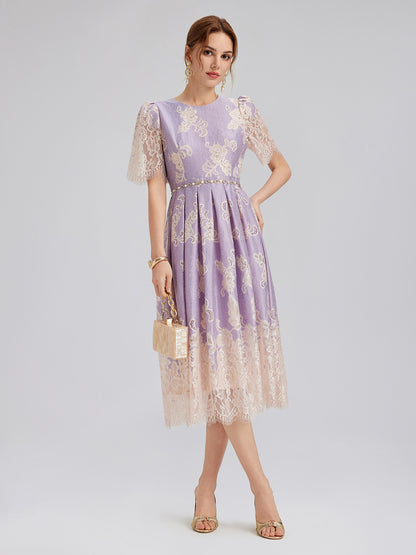 Soft Lace Inset Colorblock Dress