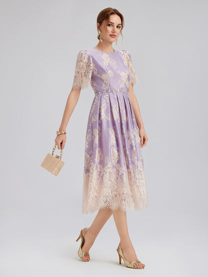 Soft Lace Inset Colorblock Dress
