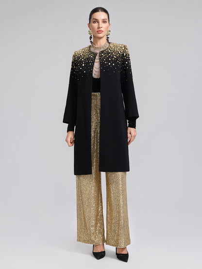 Hand-Beaded Crystal Chain Velvet Top