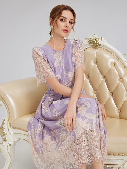 Soft Lace Inset Colorblock Dress